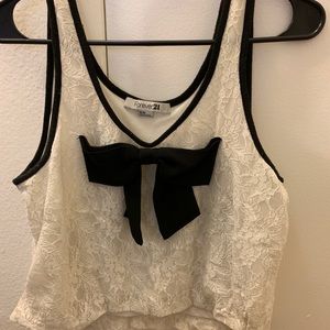 White lace tank top with black bow